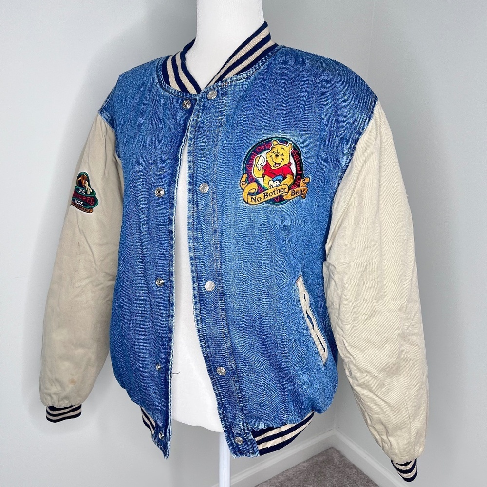 Vintage 90s Winnie The Pooh Embroidered Varsity Jean Jacket S